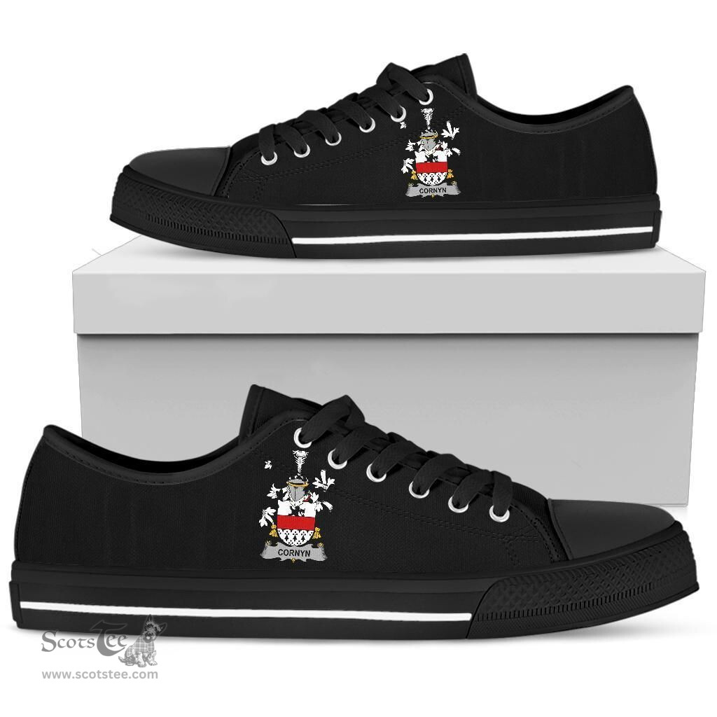 Irish Cornyn or O'Cornyn Coat of Arms Family Crest Ireland Low Top Shoes (Women's/Men's) Black/ White Irish Shoes