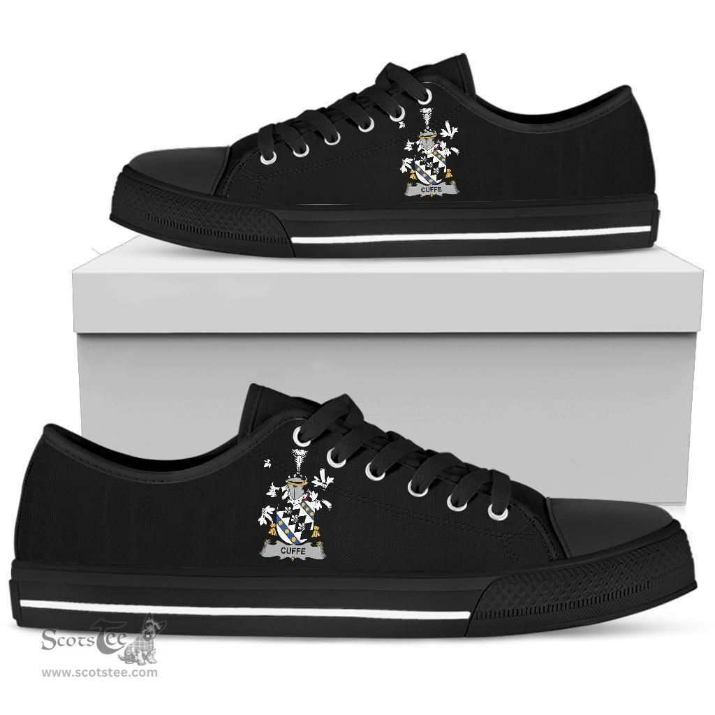 Irish Cuffe Coat of Arms Family Crest Ireland Low Top Shoes (Women's/Men's) Black/ White Irish Shoes