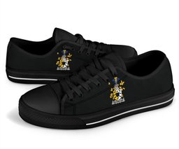 Irish Brownlow Coat of Arms Family Crest Ireland Low Top Shoes (Women's/Men's) Black/ White Irish Shoes