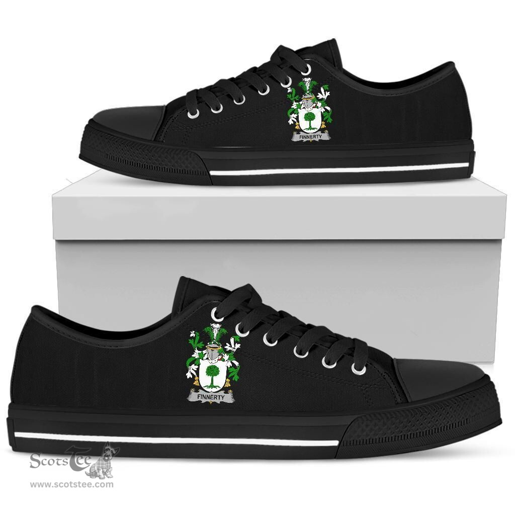 Irish Finnerty or O'Finaghty Coat of Arms Family Crest Ireland Low Top Shoes (Women's/Men's) Black/ White Irish Shoes