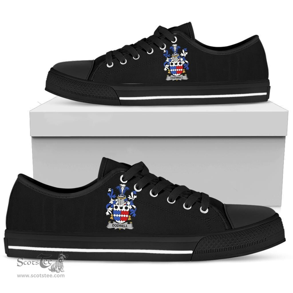 Irish Dodwell Coat of Arms Family Crest Ireland Low Top Shoes (Women's/Men's) Black/ White Irish Shoes
