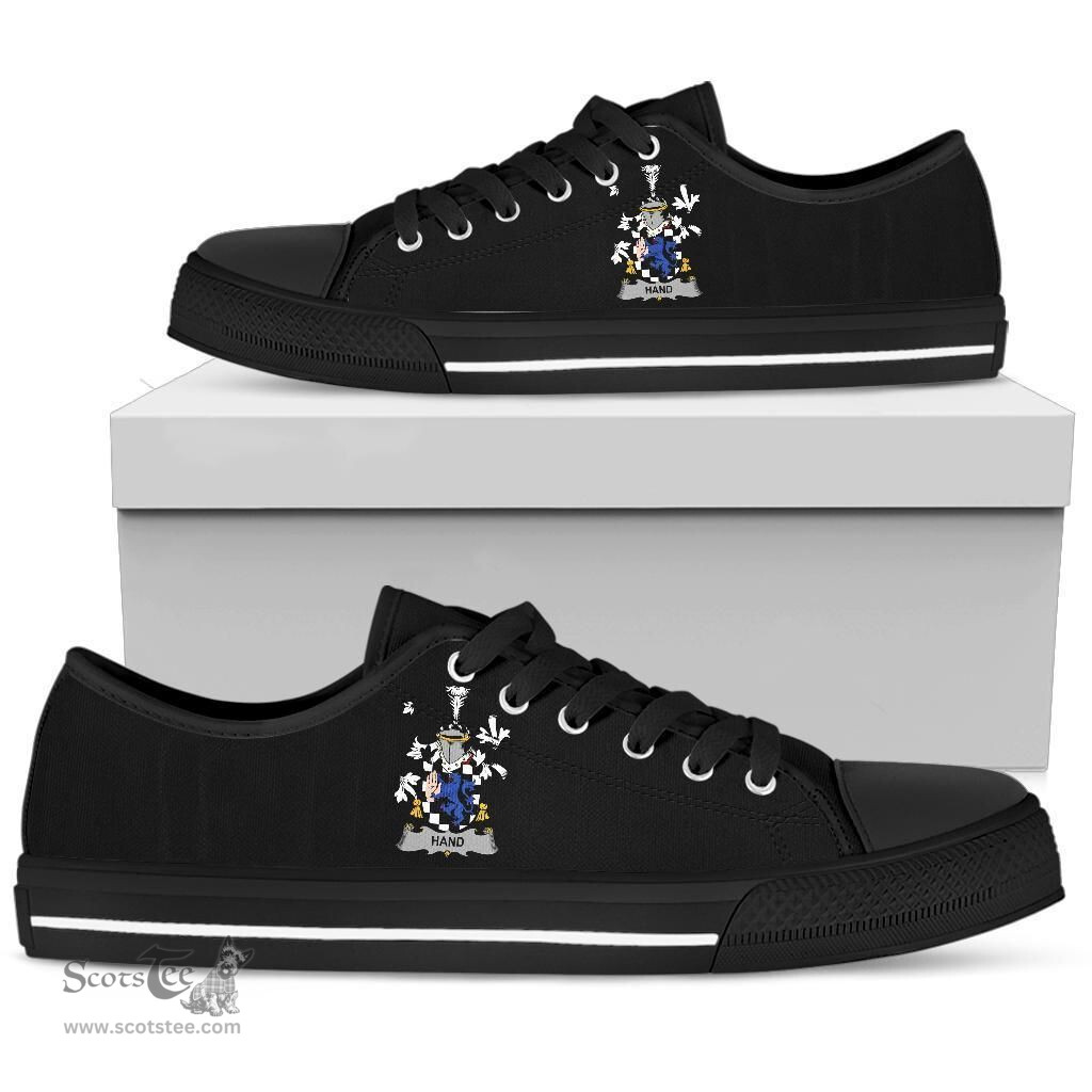 Irish Hand or McClave Coat of Arms Family Crest Ireland Low Top Shoes (Women's/Men's) Black/ White Irish Shoes