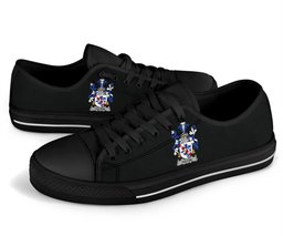 Irish Fulton Coat of Arms Family Crest Ireland Low Top Shoes (Women's/Men's) Black/ White Irish Shoes