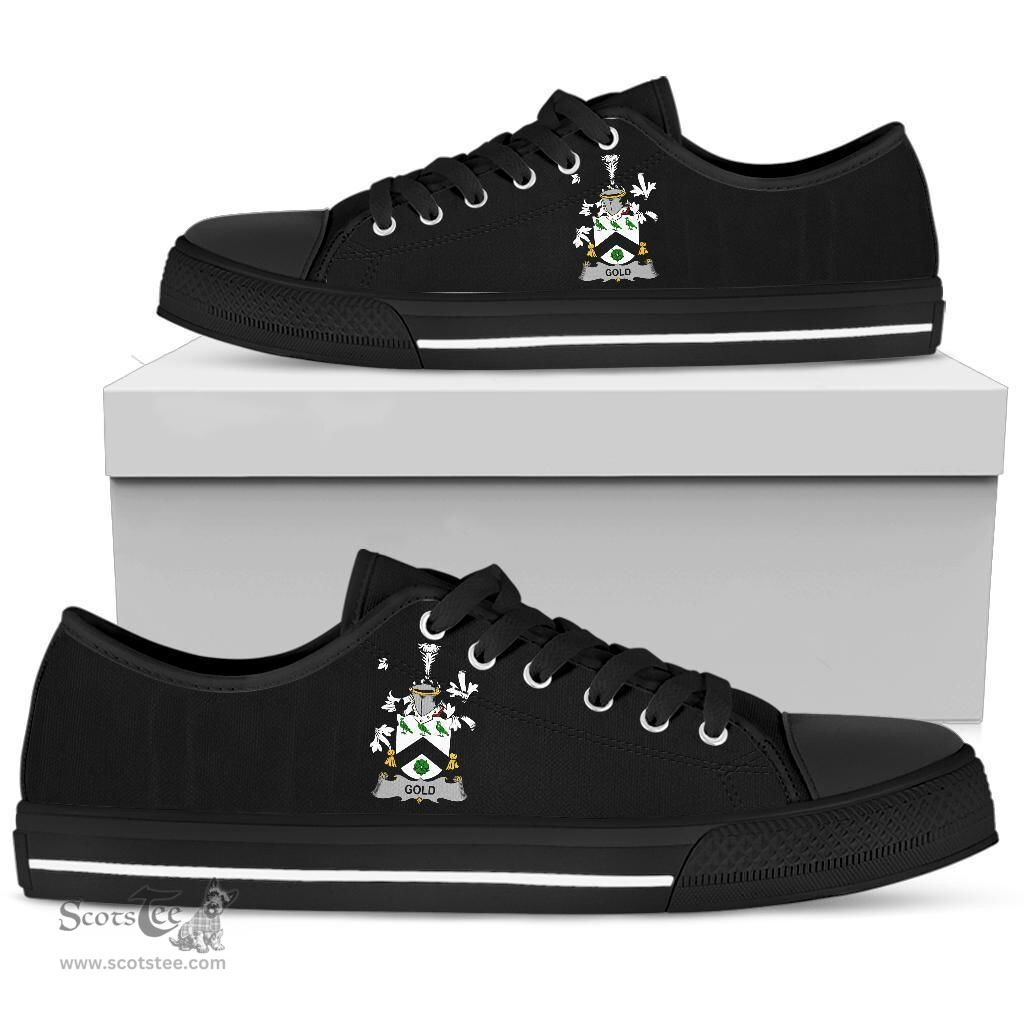 Irish Gold Coat of Arms Family Crest Ireland Low Top Shoes (Women's/Men's) Black/ White Irish Shoes