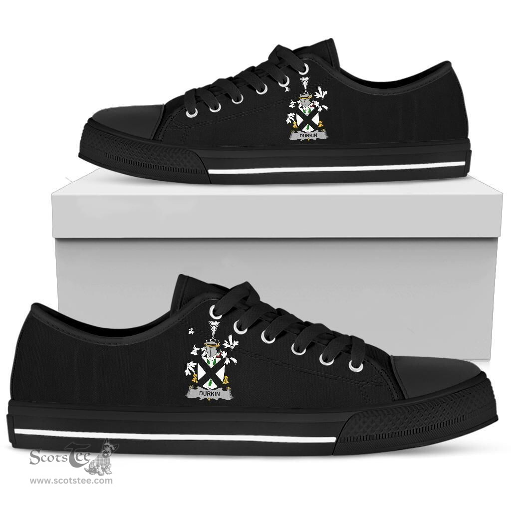 Irish Durkin or O'Durkin Coat of Arms Family Crest Ireland Low Top Shoes (Women's/Men's) Black/ White Irish Shoes