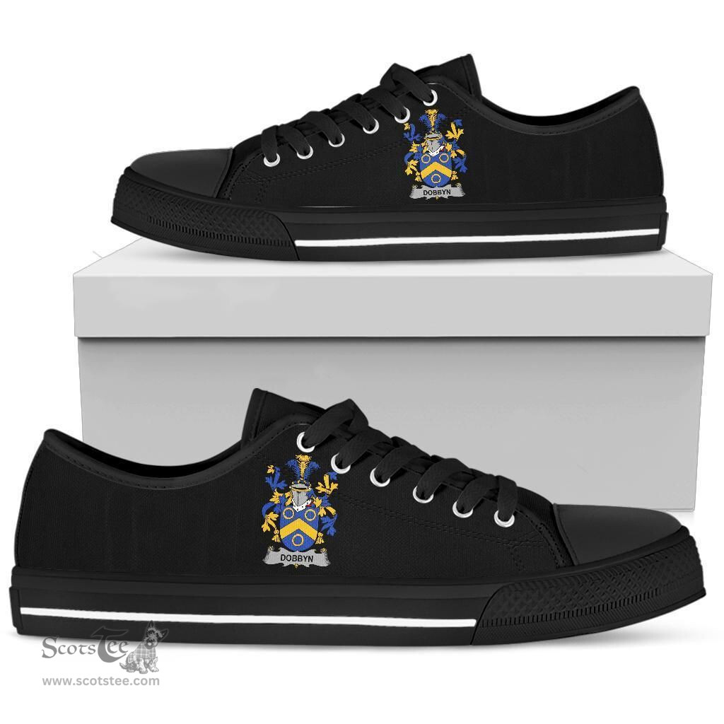 Irish Dobbyn Coat of Arms Family Crest Ireland Low Top Shoes (Women's/Men's) Black/ White Irish Shoes
