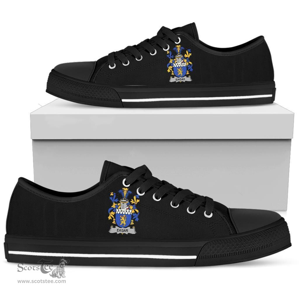 Irish Eagar Coat of Arms Family Crest Ireland Low Top Shoes (Women's/Men's) Black/ White Irish Shoes