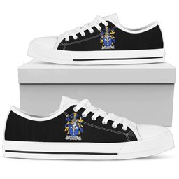 Irish Devlin or O'Devlin Coat of Arms Family Crest Ireland Low Top Shoes (Women's/Men's) Black/ White Irish Shoes