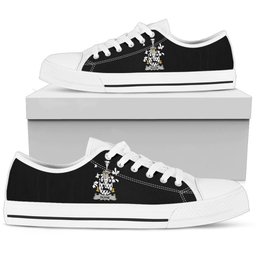 Irish Duane or O'Devine Coat of Arms Family Crest Ireland Low Top Shoes (Women's/Men's) Black/ White Irish Shoes