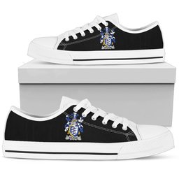 Irish Dolphin or Dolphyn Coat of Arms Family Crest Ireland Low Top Shoes (Women's/Men's) Black/ White Irish Shoes