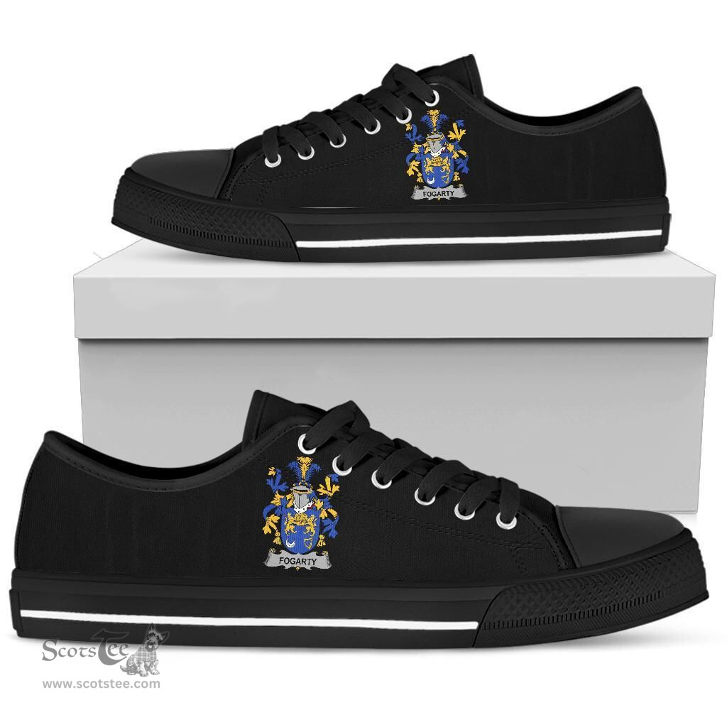 Irish Fogarty or O'Fogarty Coat of Arms Family Crest Ireland Low Top Shoes (Women's/Men's) Black/ White Irish Shoes