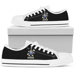 Irish Drisdale Coat of Arms Family Crest Ireland Low Top Shoes (Women's/Men's) Black/ White Irish Shoes