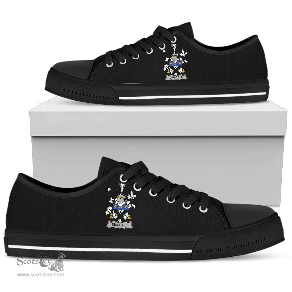 Irish Drisdale Coat of Arms Family Crest Ireland Low Top Shoes (Women's/Men's) Black/ White Irish Shoes