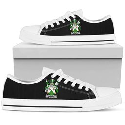Irish Hawkins or Haughan Coat of Arms Family Crest Ireland Low Top Shoes (Women's/Men's) Black/ White Irish Shoes