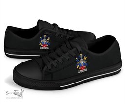 Irish McLoughlin or Loughlin Coat of Arms Family Crest Ireland Low Top Shoes (Women's/Men's) Black/ White Irish Shoes