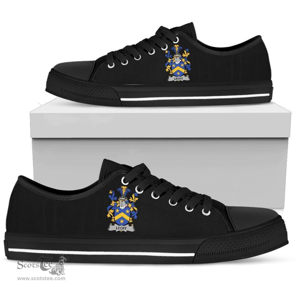 Irish Lecky or Lackey Coat of Arms Family Crest Ireland Low Top Shoes (Women's/Men's) Black/ White Irish Shoes