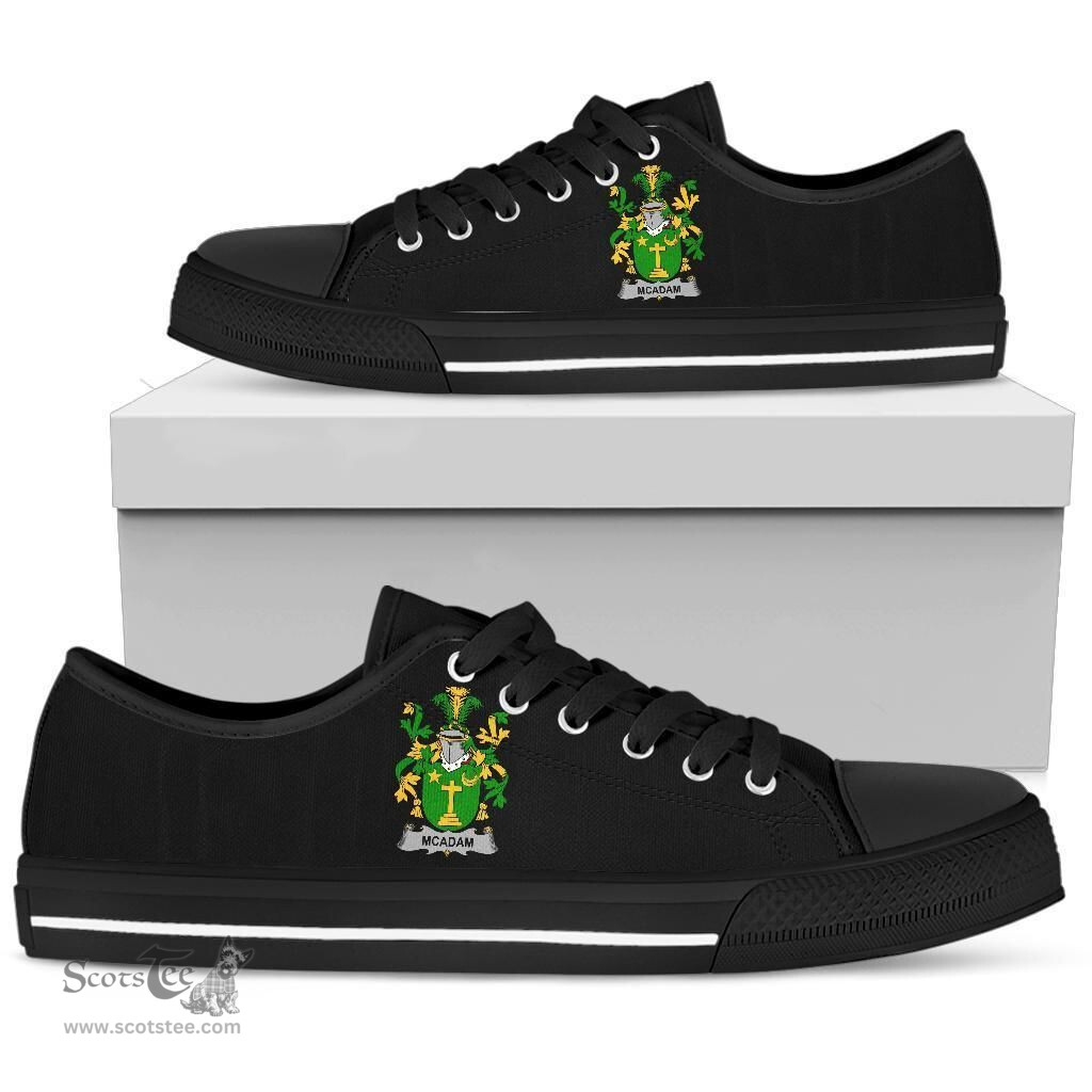 Irish McAdam Coat of Arms Family Crest Ireland Low Top Shoes (Women's/Men's) Black/ White Irish Shoes