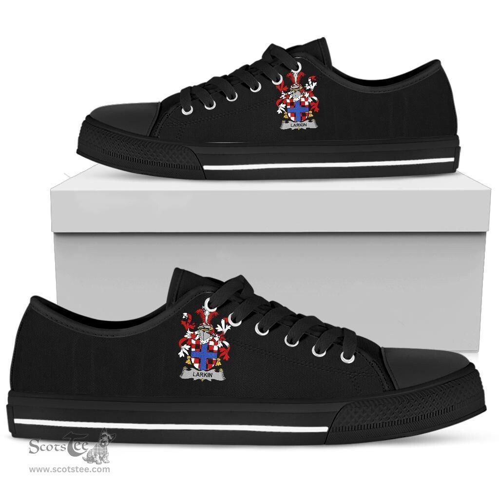 Irish Larkin or O'Larkin Coat of Arms Family Crest Ireland Low Top Shoes (Women's/Men's) Black/ White Irish Shoes