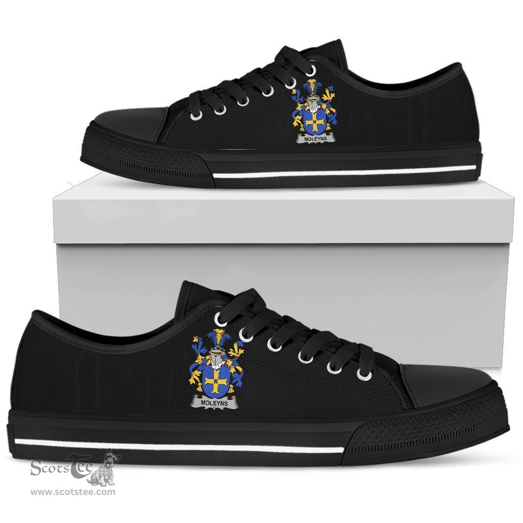 Irish Moleyns Coat of Arms Family Crest Ireland Low Top Shoes (Women's/Men's) Black/ White Irish Shoes