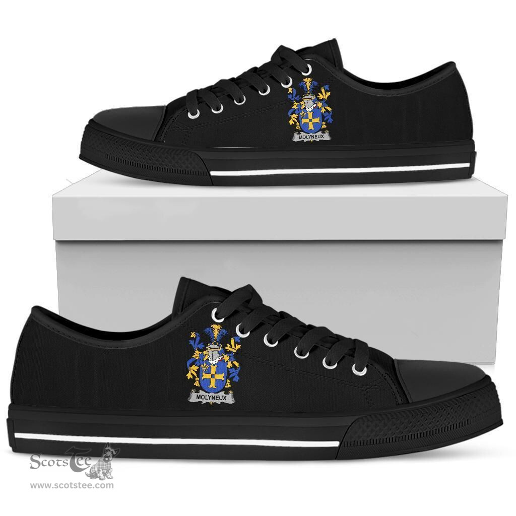 Irish Molyneux Coat of Arms Family Crest Ireland Low Top Shoes (Women's/Men's) Black/ White Irish Shoes