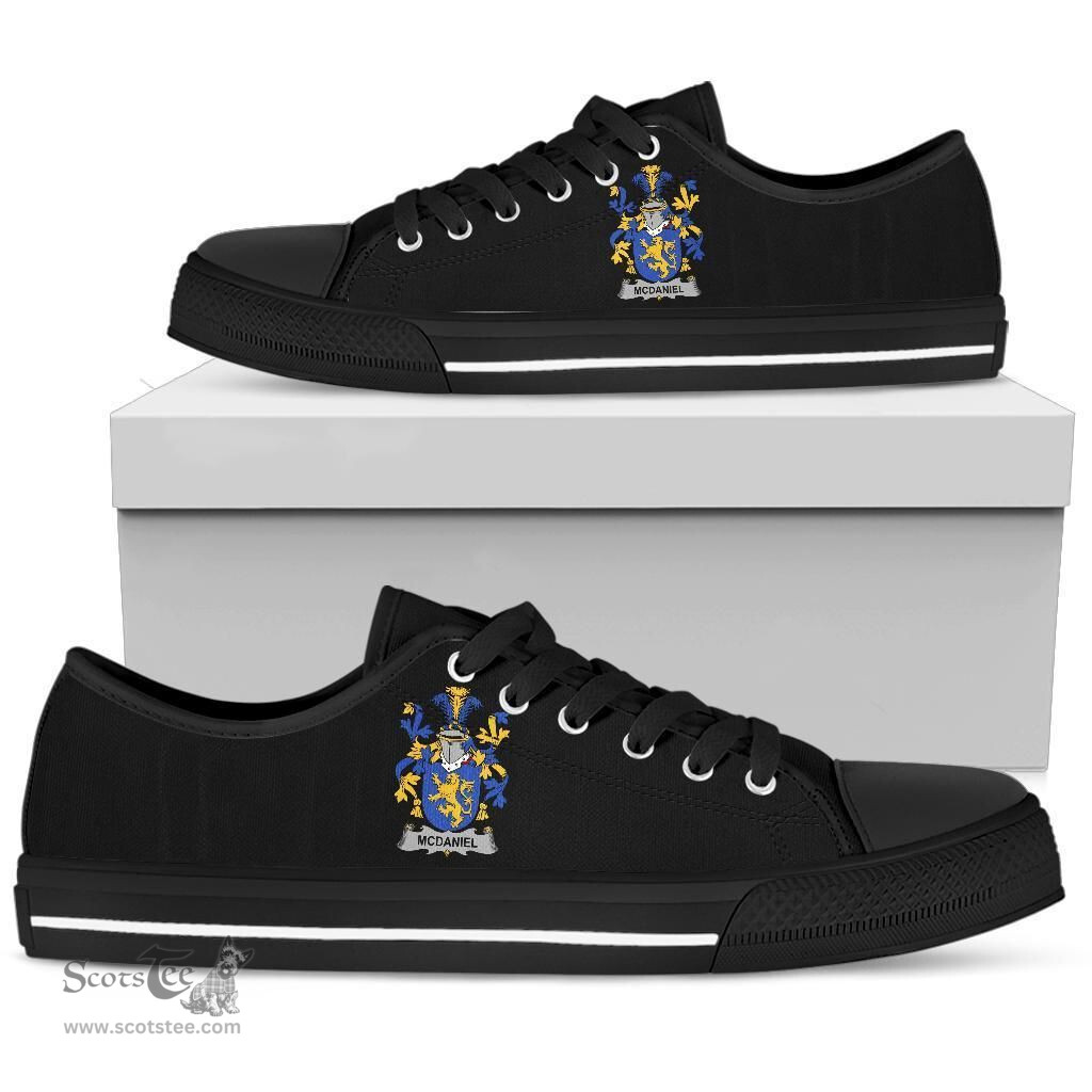 Irish McDaniel or Daniel Coat of Arms Family Crest Ireland Low Top Shoes (Women's/Men's) Black/ White Irish Shoes