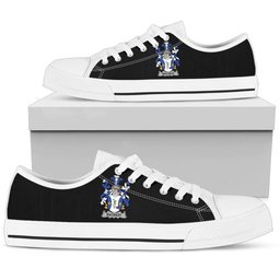 Irish Mackesy Coat of Arms Family Crest Ireland Low Top Shoes (Women's/Men's) Black/ White Irish Shoes