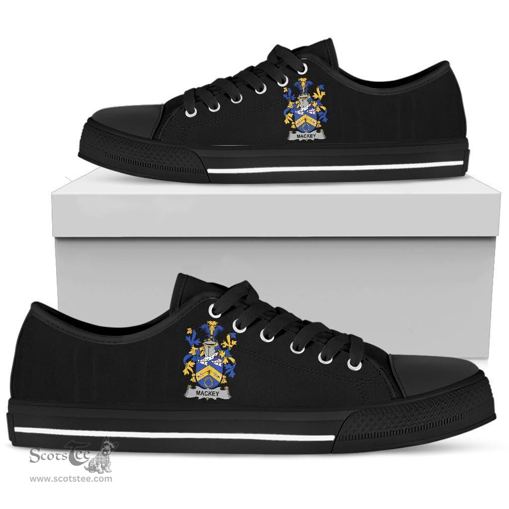 Irish Mackey Coat of Arms Family Crest Ireland Low Top Shoes (Women's/Men's) Black/ White Irish Shoes