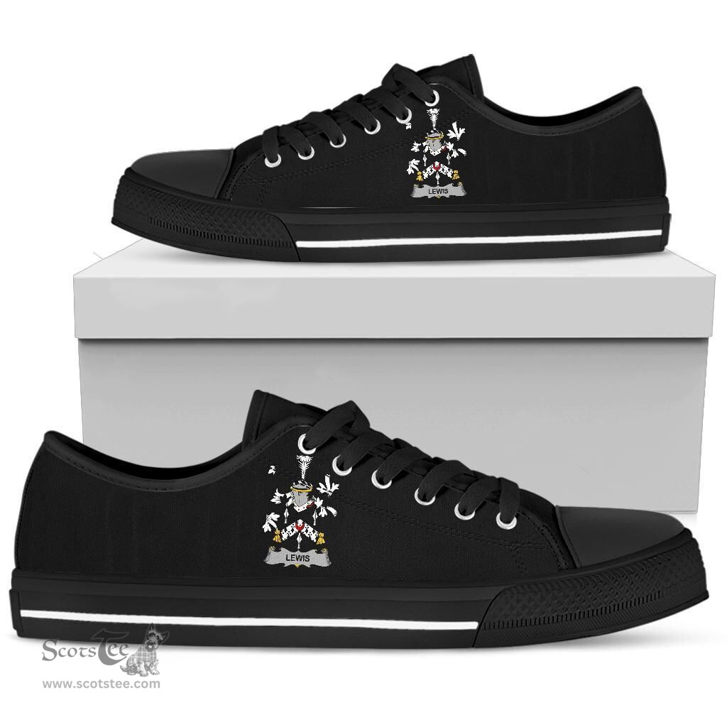 Irish Lewis Coat of Arms Family Crest Ireland Low Top Shoes (Women's/Men's) Black/ White Irish Shoes