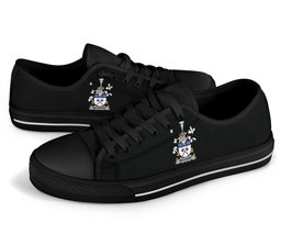 Irish McCourt Coat of Arms Family Crest Ireland Low Top Shoes (Women's/Men's) Black/ White Irish Shoes