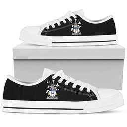 Irish McCourt Coat of Arms Family Crest Ireland Low Top Shoes (Women's/Men's) Black/ White Irish Shoes