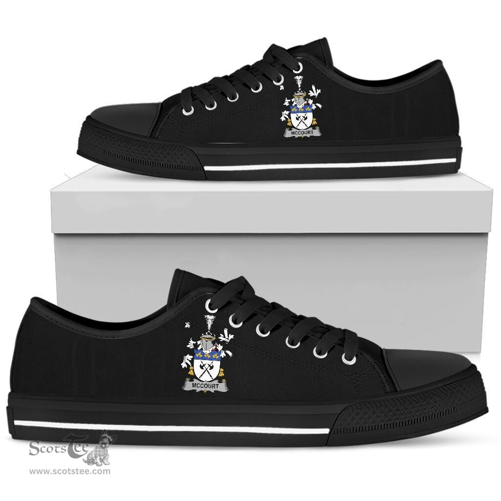 Irish McCourt Coat of Arms Family Crest Ireland Low Top Shoes (Women's/Men's) Black/ White Irish Shoes