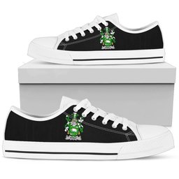 Irish Hanly or O'Hanley Coat of Arms Family Crest Ireland Low Top Shoes (Women's/Men's) Black/ White Irish Shoes