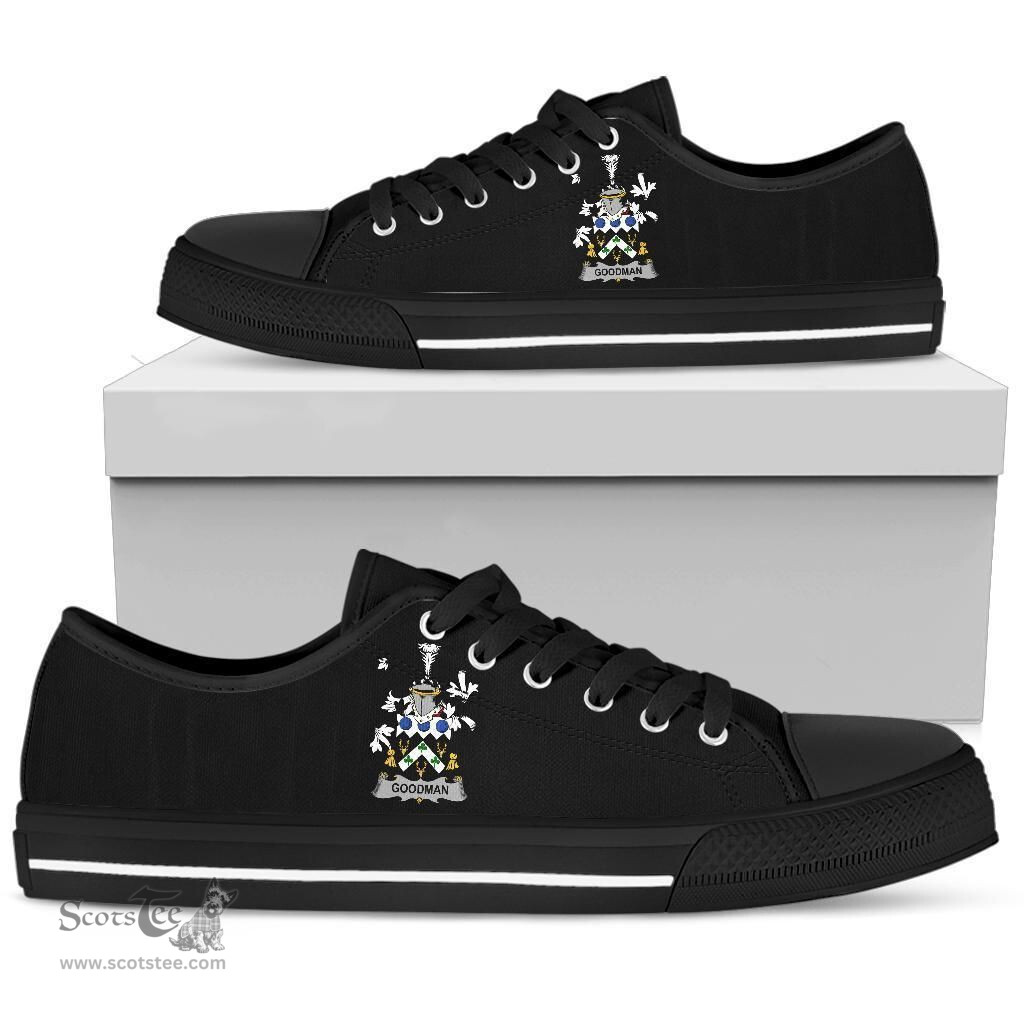 Irish Goodman Coat of Arms Family Crest Ireland Low Top Shoes (Women's/Men's) Black/ White Irish Shoes