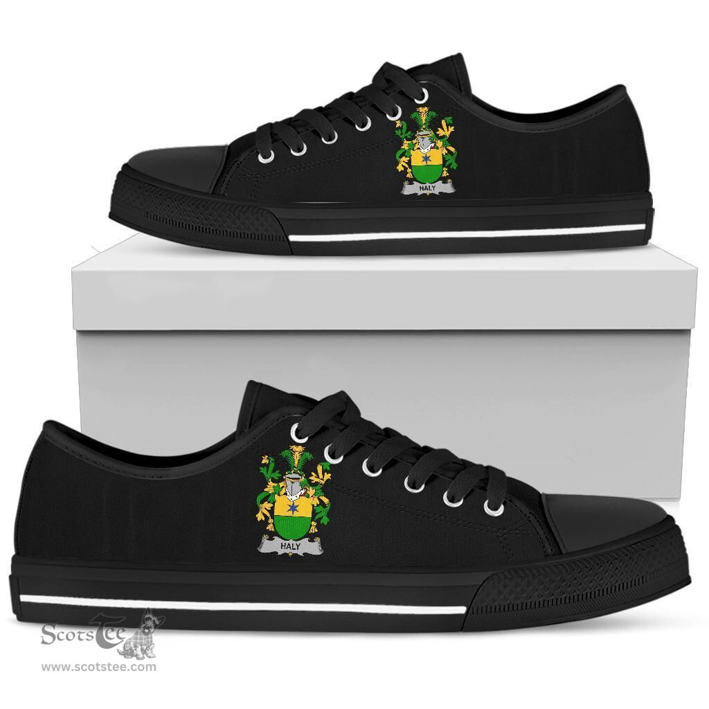 Irish Haly or O'Haly Coat of Arms Family Crest Ireland Low Top Shoes (Women's/Men's) Black/ White Irish Shoes
