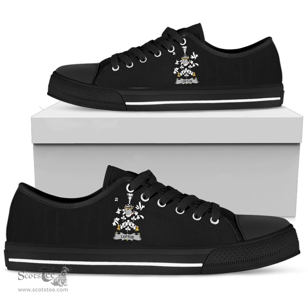 Irish Loftus Coat of Arms Family Crest Ireland Low Top Shoes (Women's/Men's) Black/ White Irish Shoes