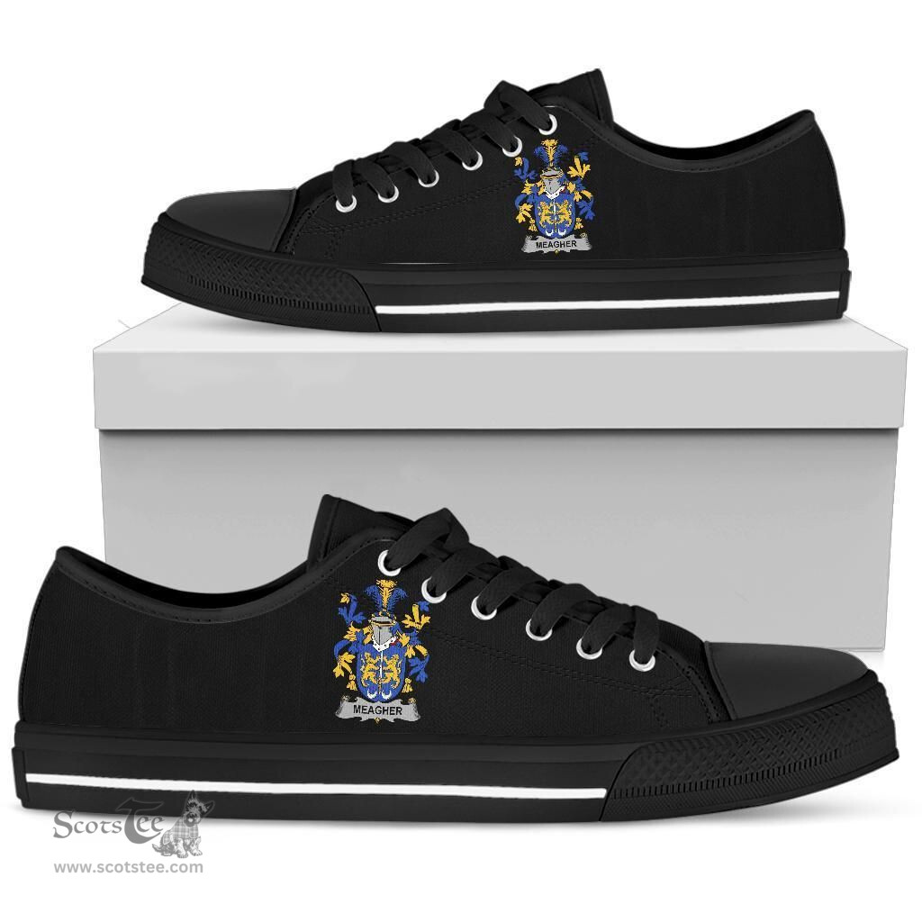 Irish Meagher or O'Maher Coat of Arms Family Crest Ireland Low Top Shoes (Women's/Men's) Black/ White Irish Shoes