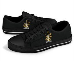 Irish Glennon or Glenane Coat of Arms Family Crest Ireland Low Top Shoes (Women's/Men's) Black/ White Irish Shoes