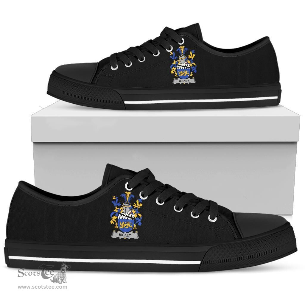 Irish Hickey or O'Hickey Coat of Arms Family Crest Ireland Low Top Shoes (Women's/Men's) Black/ White Irish Shoes