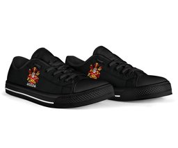 Irish Kirkwood Coat of Arms Family Crest Ireland Low Top Shoes (Women's/Men's) Black/ White Irish Shoes