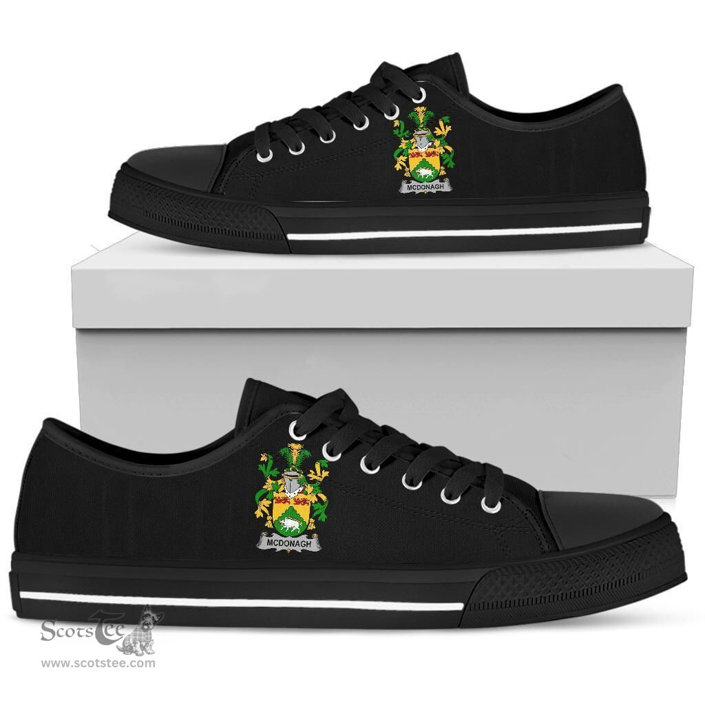 Irish McDonagh or McDonogh Coat of Arms Family Crest Ireland Low Top Shoes (Women's/Men's) Black/ White Irish Shoes
