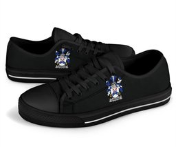 Irish Lonergan or O'Lonergan Coat of Arms Family Crest Ireland Low Top Shoes (Women's/Men's) Black/ White Irish Shoes