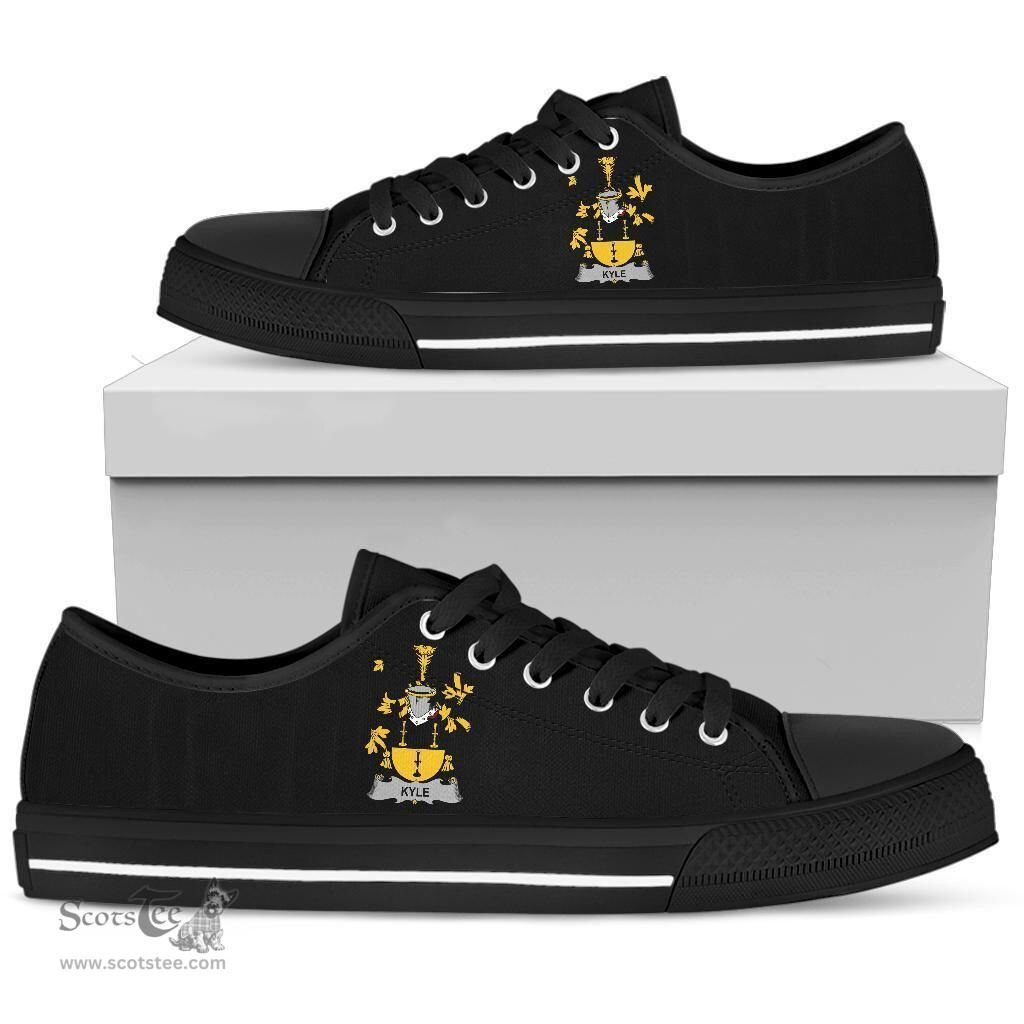Irish Kyle Coat of Arms Family Crest Ireland Low Top Shoes (Women's/Men's) Black/ White Irish Shoes