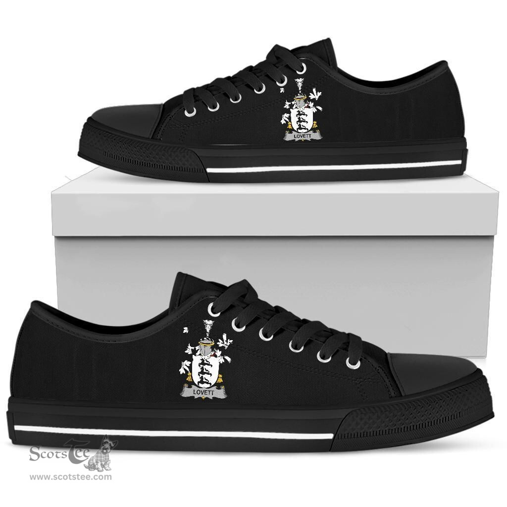 Irish Lovett Coat of Arms Family Crest Ireland Low Top Shoes (Women's/Men's) Black/ White Irish Shoes
