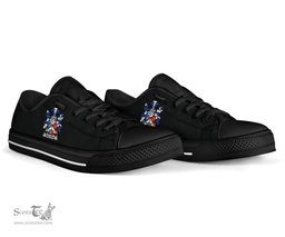 Irish Holligan or O'Halligan Coat of Arms Family Crest Ireland Low Top Shoes (Women's/Men's) Black/ White Irish Shoes