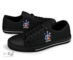 Irish Holligan or O'Halligan Coat of Arms Family Crest Ireland Low Top Shoes (Women's/Men's) Black/ White Irish Shoes