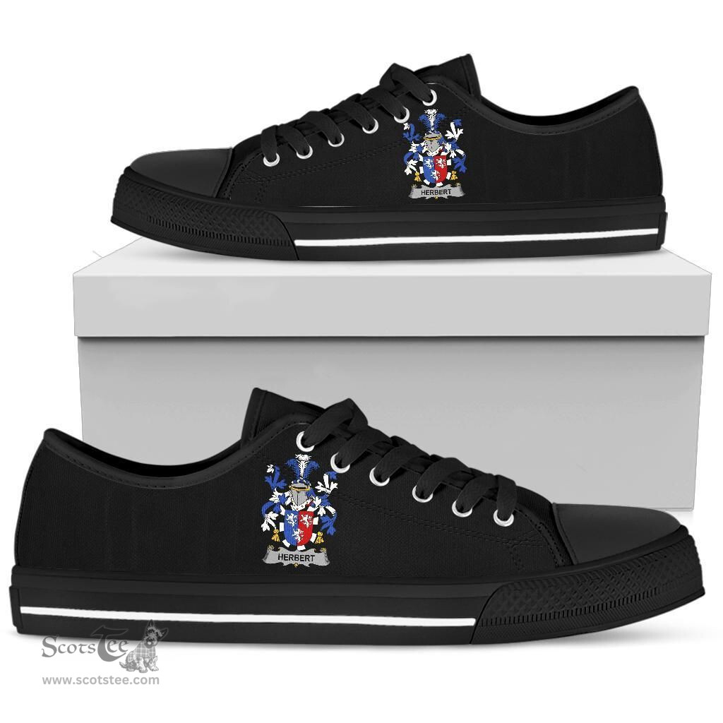 Irish Herbert Coat of Arms Family Crest Ireland Low Top Shoes (Women's/Men's) Black/ White Irish Shoes