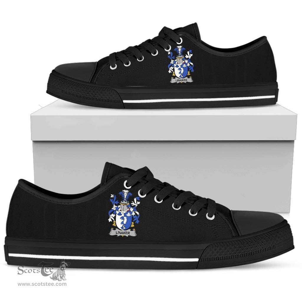 Irish Linaker Coat of Arms Family Crest Ireland Low Top Shoes (Women's/Men's) Black/ White Irish Shoes