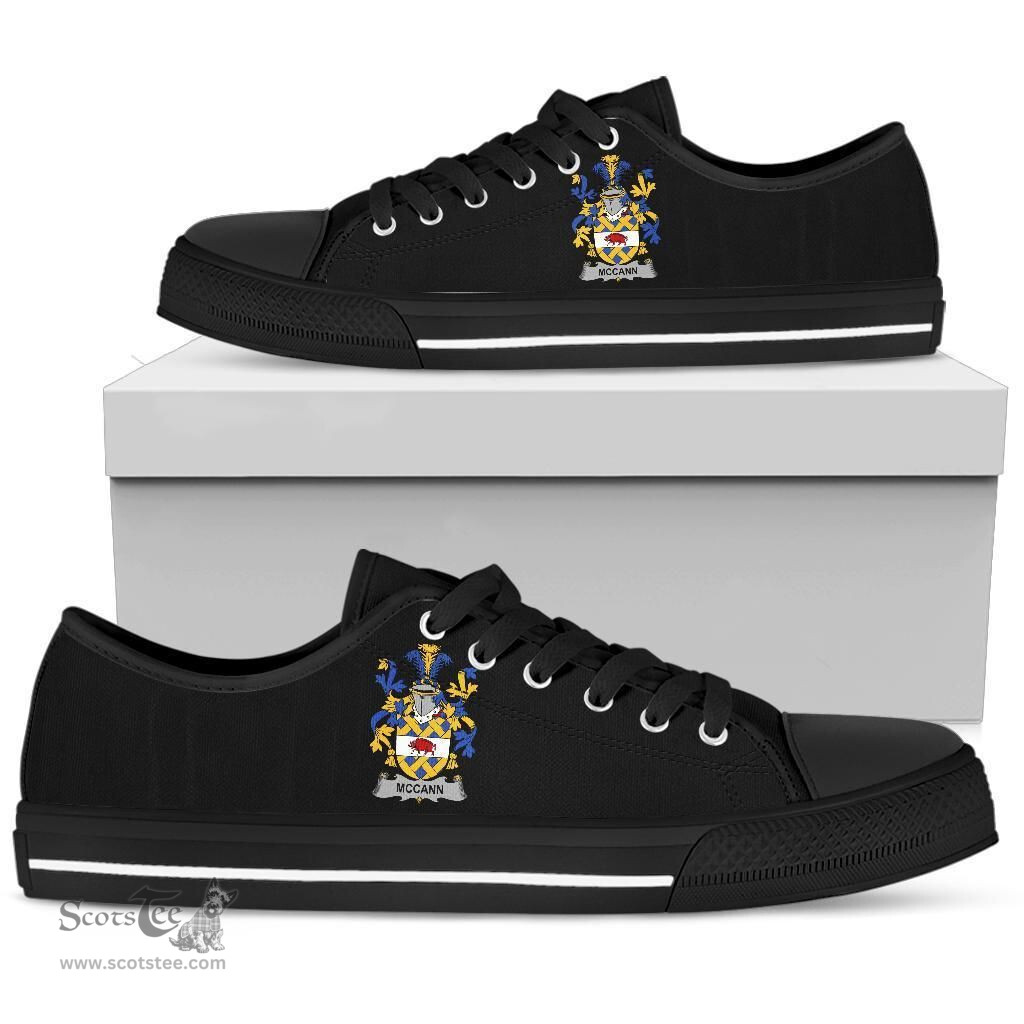 Irish McCann Coat of Arms Family Crest Ireland Low Top Shoes (Women's/Men's) Black/ White Irish Shoes