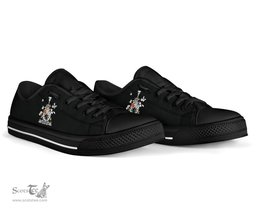 Irish Jeffreys Coat of Arms Family Crest Ireland Low Top Shoes (Women's/Men's) Black/ White Irish Shoes