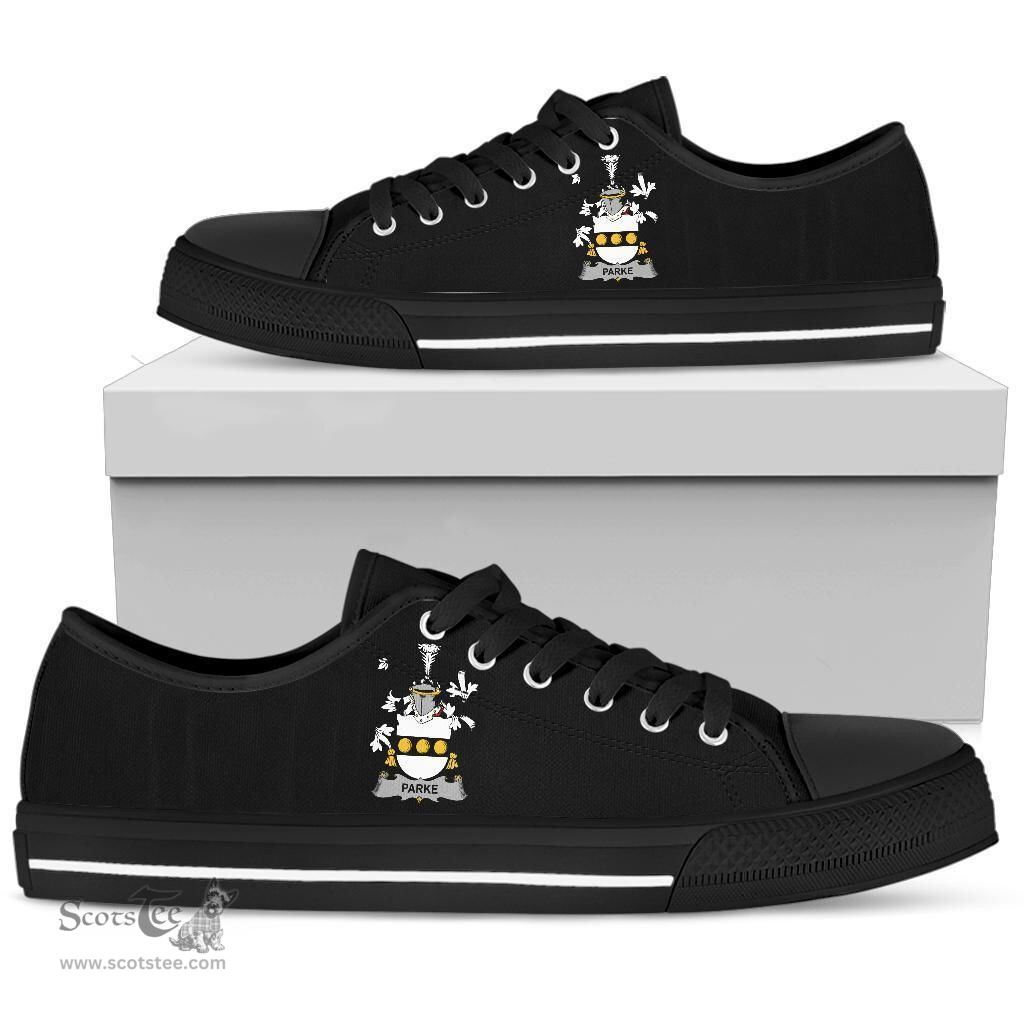 Irish Parke Coat of Arms Family Crest Ireland Low Top Shoes (Women's/Men's) Black/ White Irish Shoes